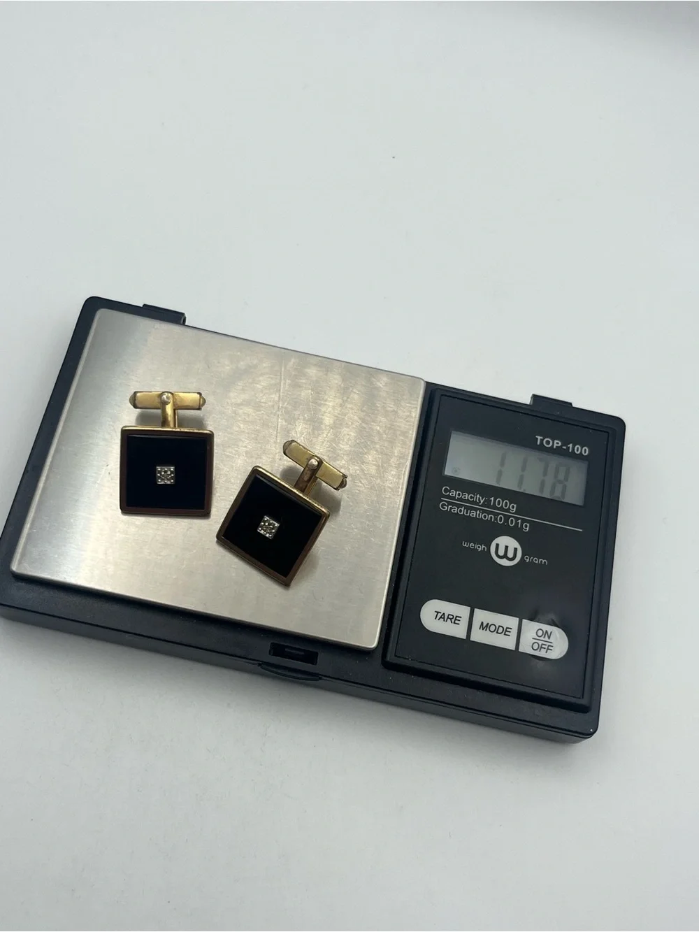Swank 12k gold filled diamond chip black stone square cufflinks vintage